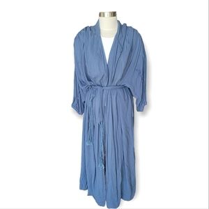 Free People Dusty Blue Lightweight Robe Kimono with Tassel Belt